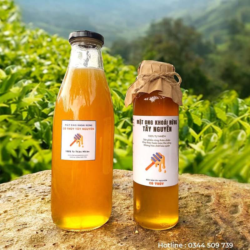 Bộ mật ong rừng (Ong khoái) nguyên chất 1000ml chai thủy tinh sang trọng