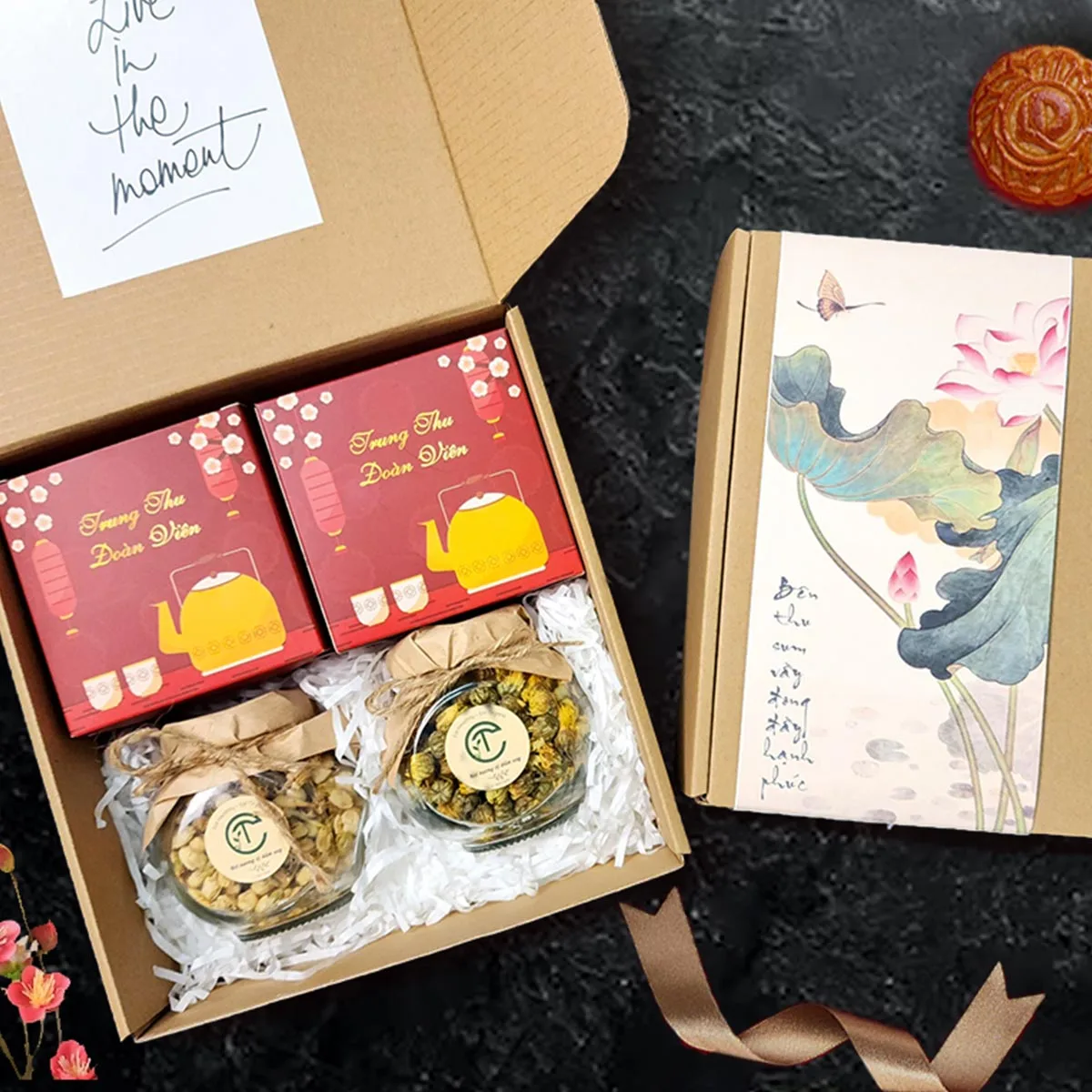 Set quà trung thu, bánh và trà thảo mộc