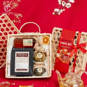 Set Quà Tết Việt - Cà Phê Trà Mật Hộp Mây Tre CTG358